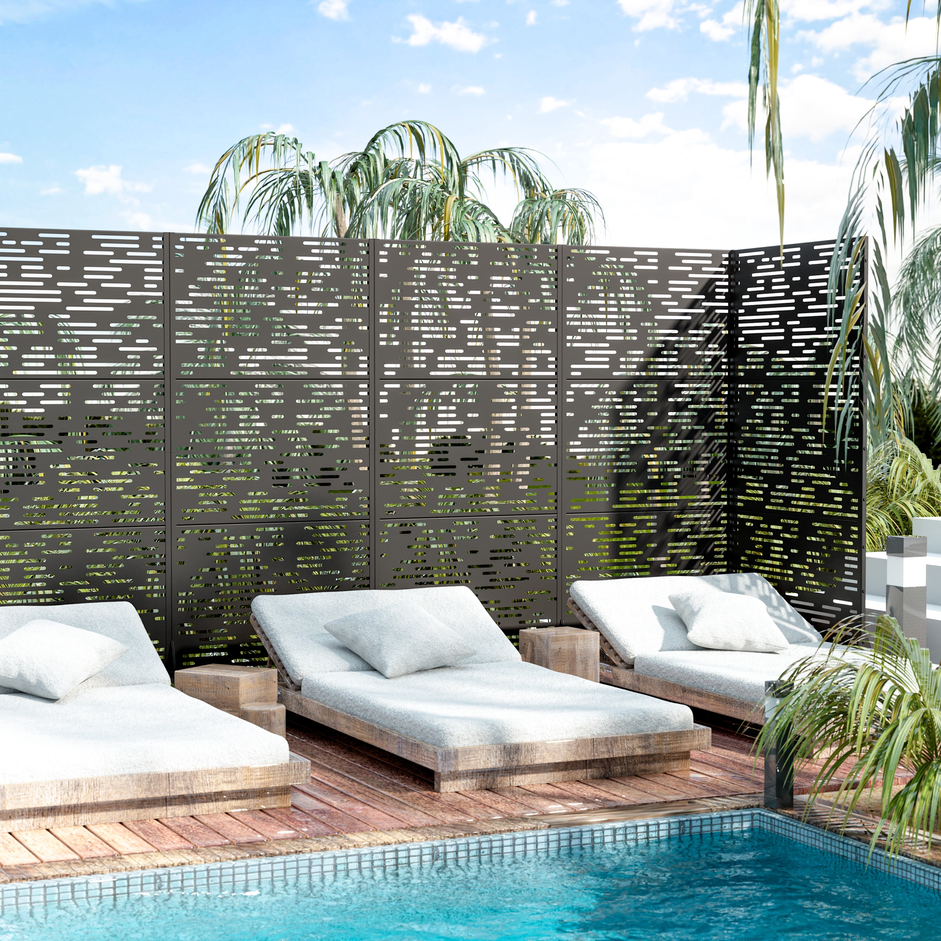 MAYEERTY 72*35" Outdoor Black Metal Privacy Panel Screen for Patio, Light - Shadow Pattern