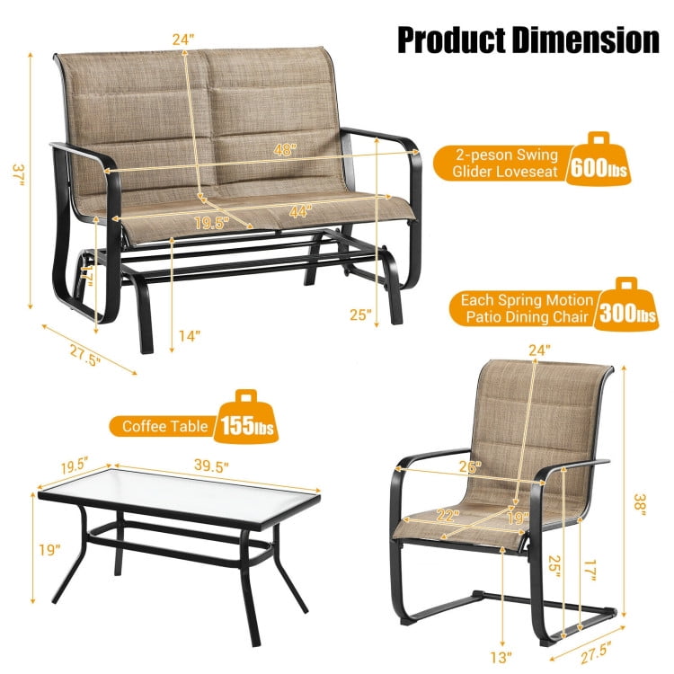 Aimee Lii 4 Pieces Outdoor Patio Furniture Set with Padded Glider Loveseat and Coffee Table, Patio Conversation Sets, Brown Aimee Lii 4 Pieces Outdoor Patio Furniture Set with Padded Glider Loveseat and Coffee Table, Patio Conversation Sets, Brown