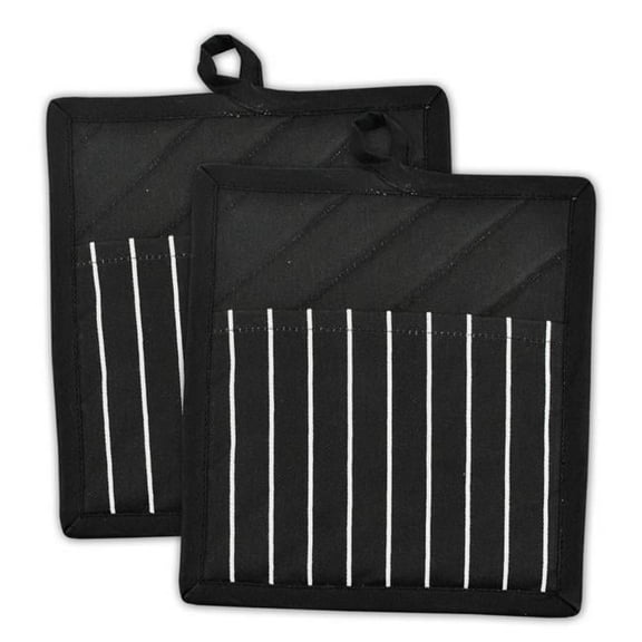 Black Chef Stripe Pot Holder Set of 2
