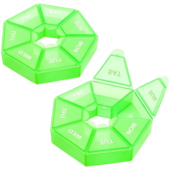 ACDANC Small Pill Organizer Weekly (2 Pack),7 Day Travel Pill Box Cases,2 Weeks Portable Medicine Container For Vitamin Fish Oil Supplements,Green One Size