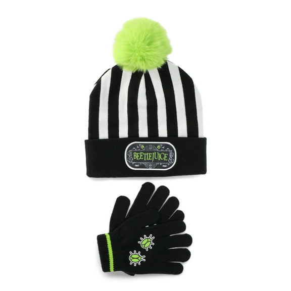 Beetlejuice Boys Beanie Hat with Pom and Gloves, 2-Piece Set