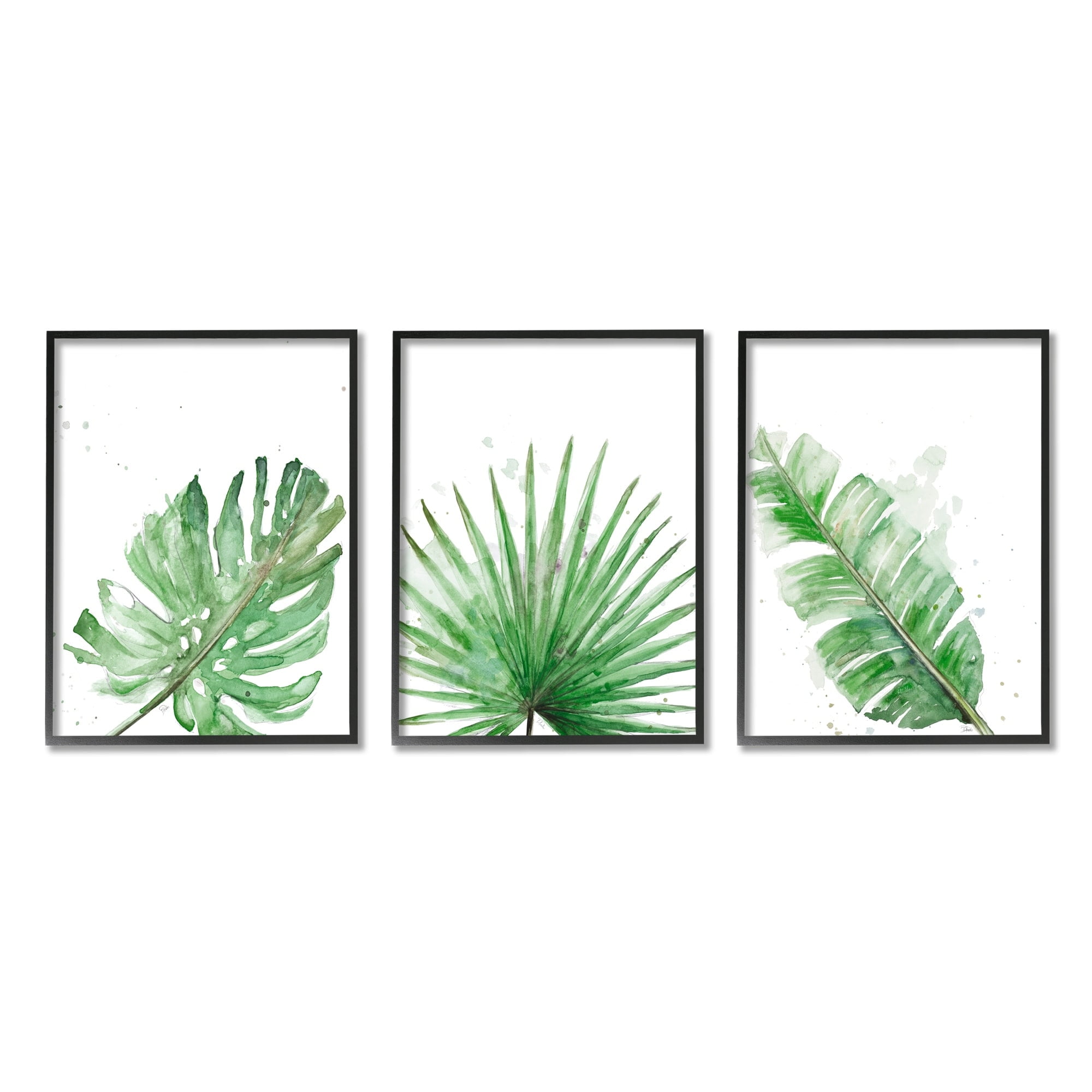 Stupell Industries Green Leaves Modern Green Tropical Palm Fans Graphic Art White Framed Art Print Wall Art Set of 3, 11x14, by Patricia Pinto