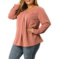thumbnail image 5 of Agnes Orinda Women's Plus Size Relaxed Fit Solid Long Sleeve V Neck Twist Top, 5 of 8