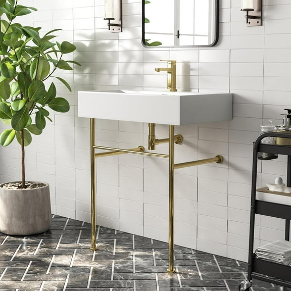 30" White Rectangular Console Bathroom Sink with Overflow