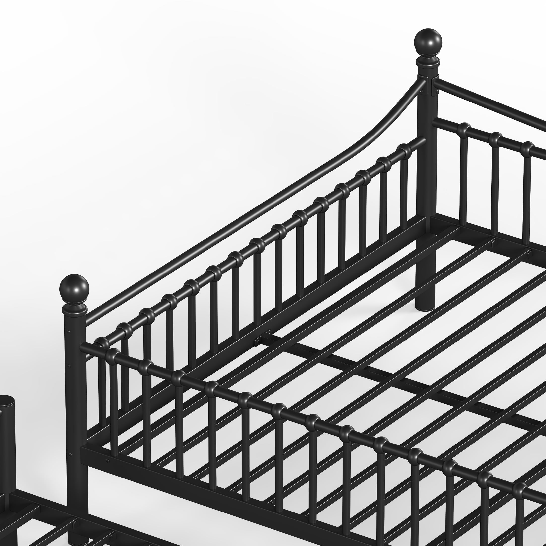 GDF Studio Queen over Queen Metal Bunk Bed with Curved Guardrails, Round Tube Frame, Black