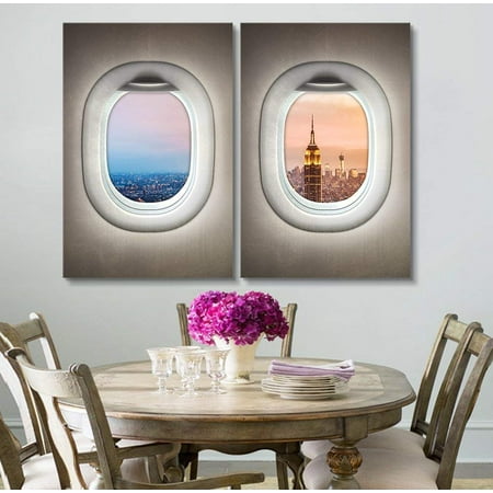 - wall26 - 2 Panel Canvas Wall Art - Sunset City Scape Window View Canvas - Giclee Print Gallery Wrap Modern Home Decor Ready to Hang - 16