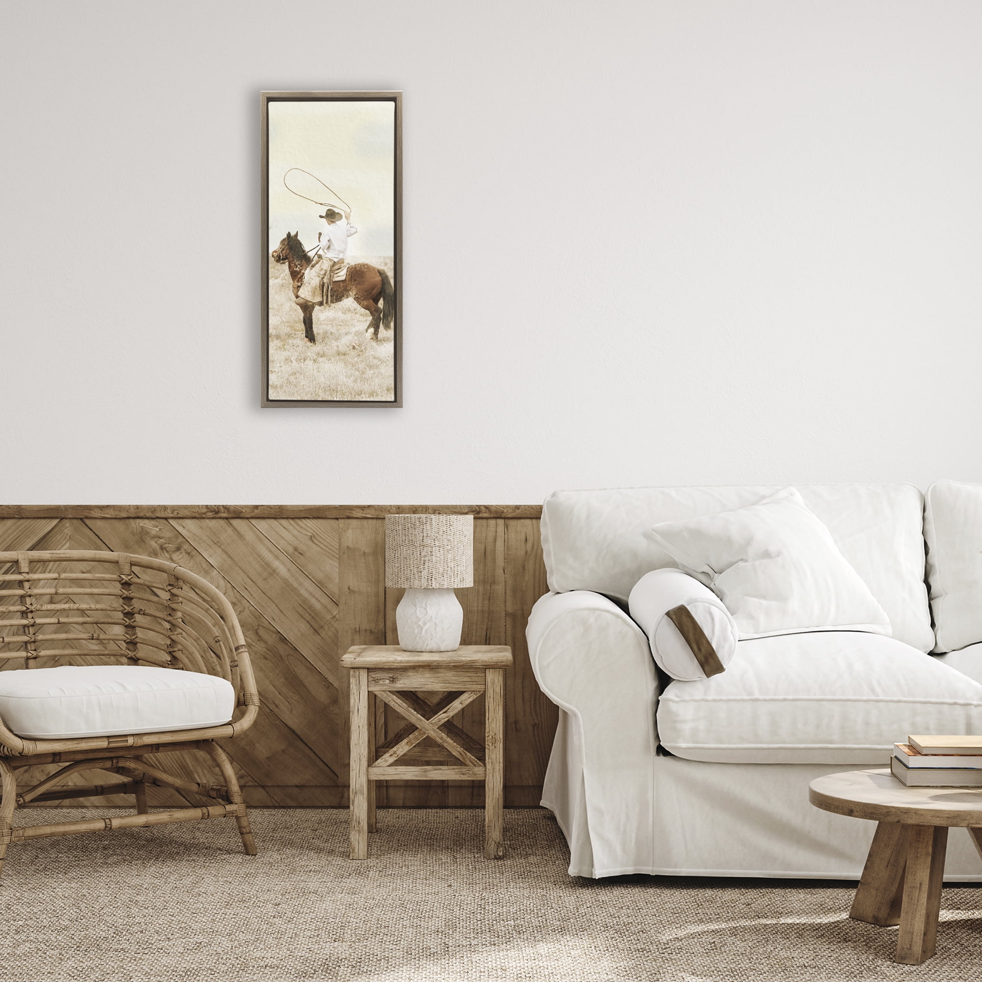 Stupell Industries Wrangling Cowboy Lasso Brown Framed Floater Canvas Wall Art, design by Marcus Prime