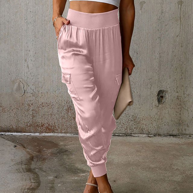 LOVZFMLL Combinaison pour Femme, Combinaison Décontractée Unie à Col Rabattu en Coton et Lin, Barboteuse Longue, Combinaison à Fermeture Éclair Rose, G