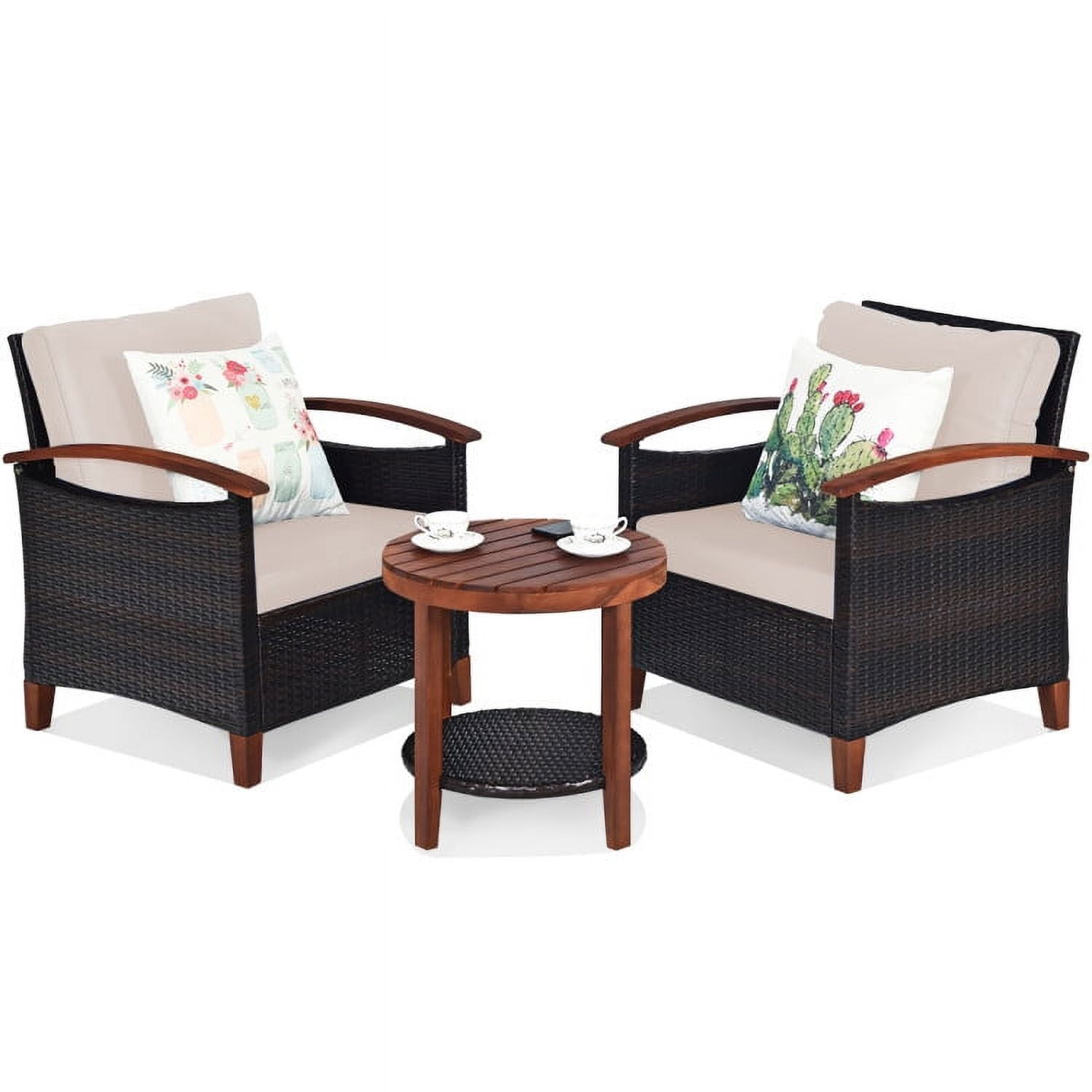 Aimee Lii 3 Pieces Patio Rattan Furniture Set with Washable Cushion and Acacia Wood Tabletop, Small Patio Set, A-Beige Aimee Lii 3 Pieces Patio Rattan Furniture Set with Washable Cushion and Acacia Wood Tabletop, Small Patio Set, A-Beige