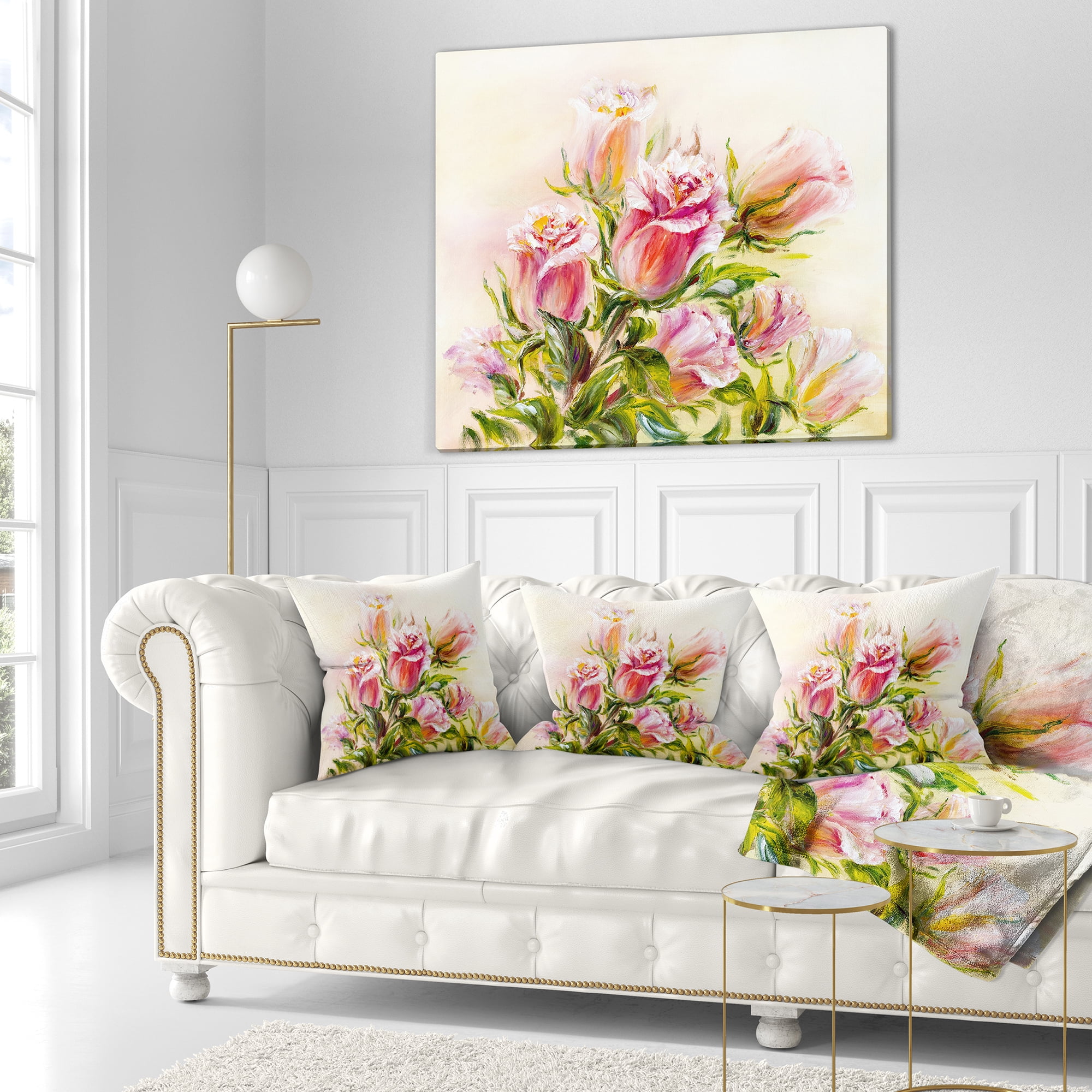 Designart Rose Oil Painting - Floral Throw Pillow - 16x16