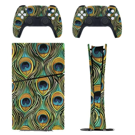 Skin Sticker for PS5 Slim Standard PS5 Pro Disc Digital Edition Console and Controllers Decals for Playstation 5 (Peacock,PS5 Pro Disc Edition)