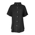 thumbnail image 3 of Boyfriend Shirt Dress for Women Plus Size Cotton Linen Collared Dresses Short Sleeve Button Down Long Shirts Black, 3XL, 3 of 4