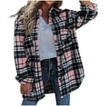 thumbnail image 2 of Qetyuw Womens Flannel Shacket Plaid Long Sleeve Lapel Jacket Button Down Thickened Casual Coat with Pocket, 2 of 5