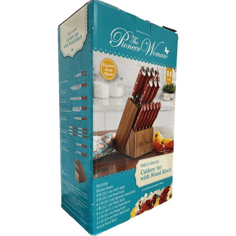 The Pioneer Woman Pioneer Signature 14-Piece Stainless Steel Knife Block Set Red