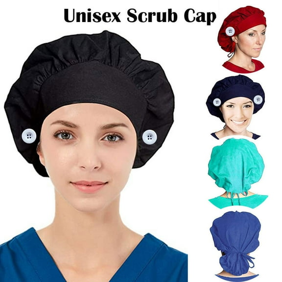 Unisex Solid Print Scrub Cap with Button Detail Work Professional Hat