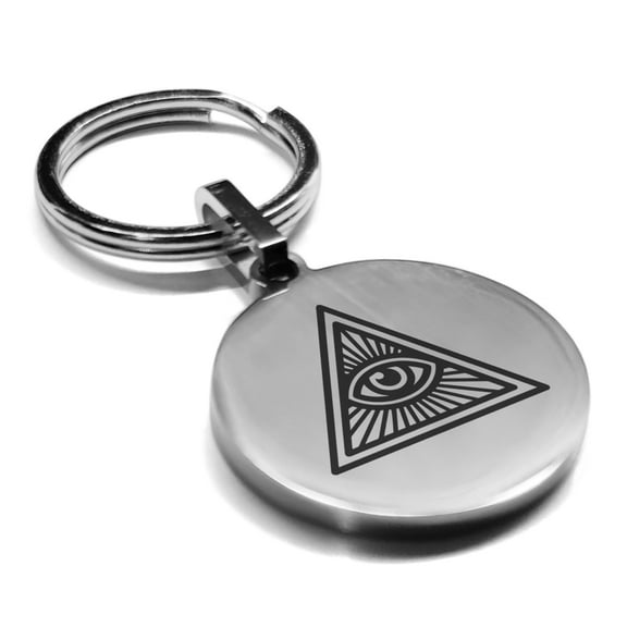 Stainless Steel Masonic All Seeing Eye Symbol Round Medallion Keychain Circle Ring