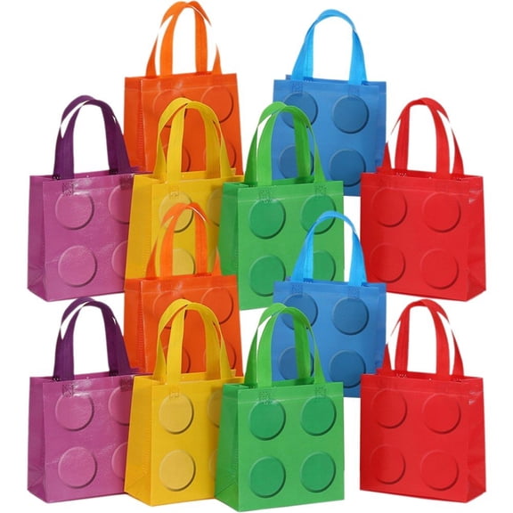 vlrwzc Non-Woven Gift Bags, 12pcs Building Block-Themed Tote Gift Bags Reusable Grocery Bags Treat Bags with Handles for Party Favors