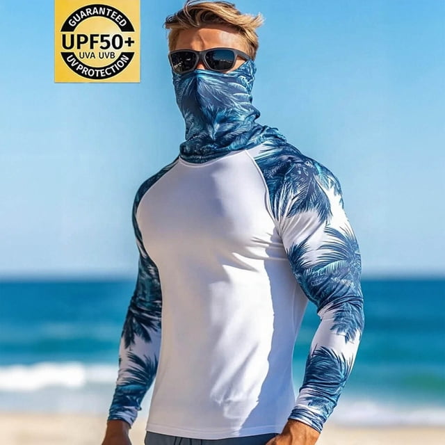 Viluyesy Men's UPF 50+ Sun Shirt, Lightweight Breathable Quick-Drying UV Protection Rash Guard Tops for Outdoor Hiking B Blue M