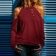 thumbnail image 2 of Mujeres Casual O-cuello fuera del hombro Color sólido Hollow Out Blusa de manga larga Camisa Tops Pompotops  gfhjh3371, 2 of 6