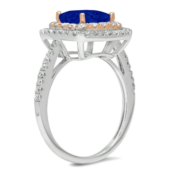 2.07 ct Princess Cut Simulated Blue Sapphire Halo Engagement Ring for Women in 18K White/Rose Gold