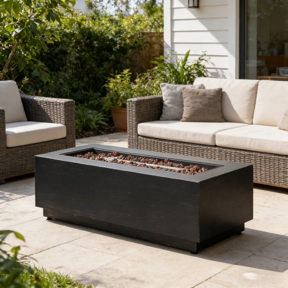 48" Outdoor 50,000 BTU Rectangular Iron Propane Fire Pit - No Assembly Small Patio Fire Pit, Dark Grey (Tank Cover Not Included)