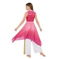 thumbnail image 7 of iiniim Girls Praise Dance Outfit Sequin Worship Asymmetrical Tunic with Wide Leg Pants Liturgical Dress Hot Pink 8, 7 of 7