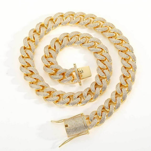 Extra Shiny Miami Cuban Link Chain Necklace, Width 15MM Iced Out Men Cuban Link Chain, 16-24 Inch Solid Thick Big Hip Hop Cuban Chain for Men, Gift Box Included