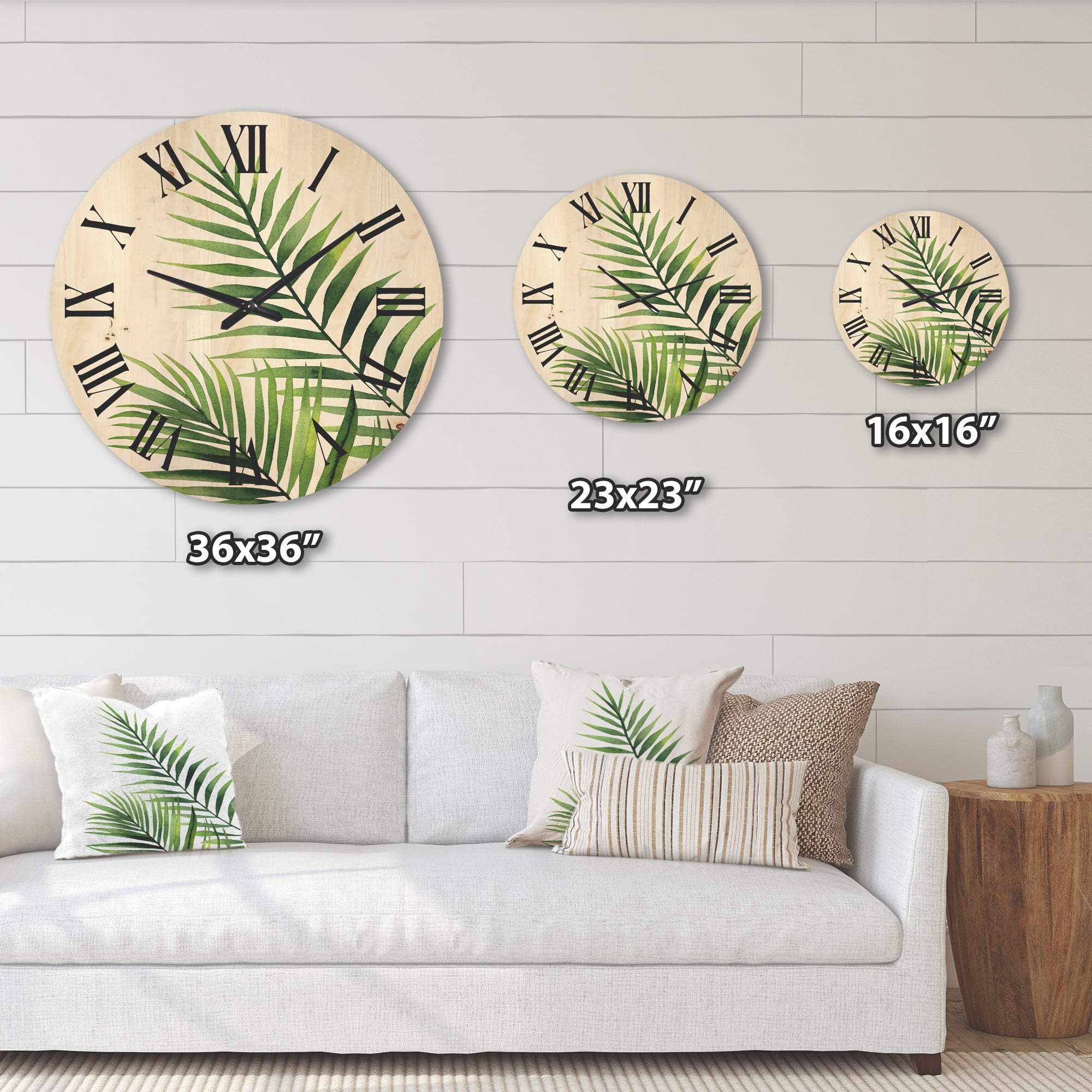 Designart 'Fern Plant Leaves Detail III' Farmhouse Wood Wall Clock
