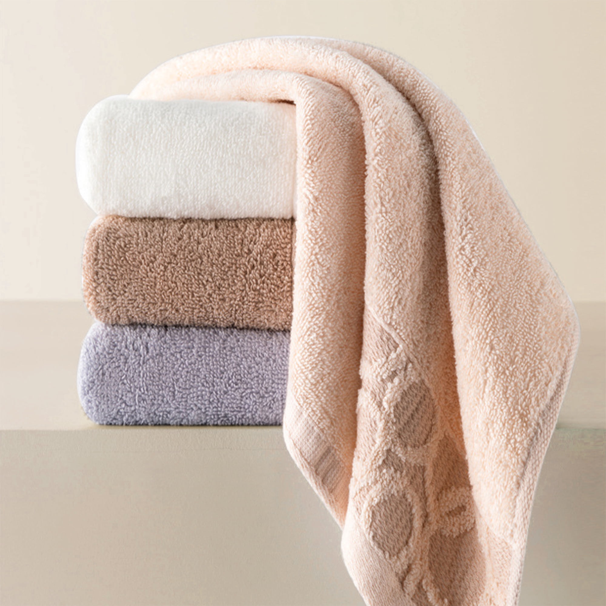NOMADIC NOOK Cotton Jacquard Hand Towels, Home Soft Absorbent Hand Towel for Bathroom, Face, Gym and Spa 13" x 29" Camel 6-Piece