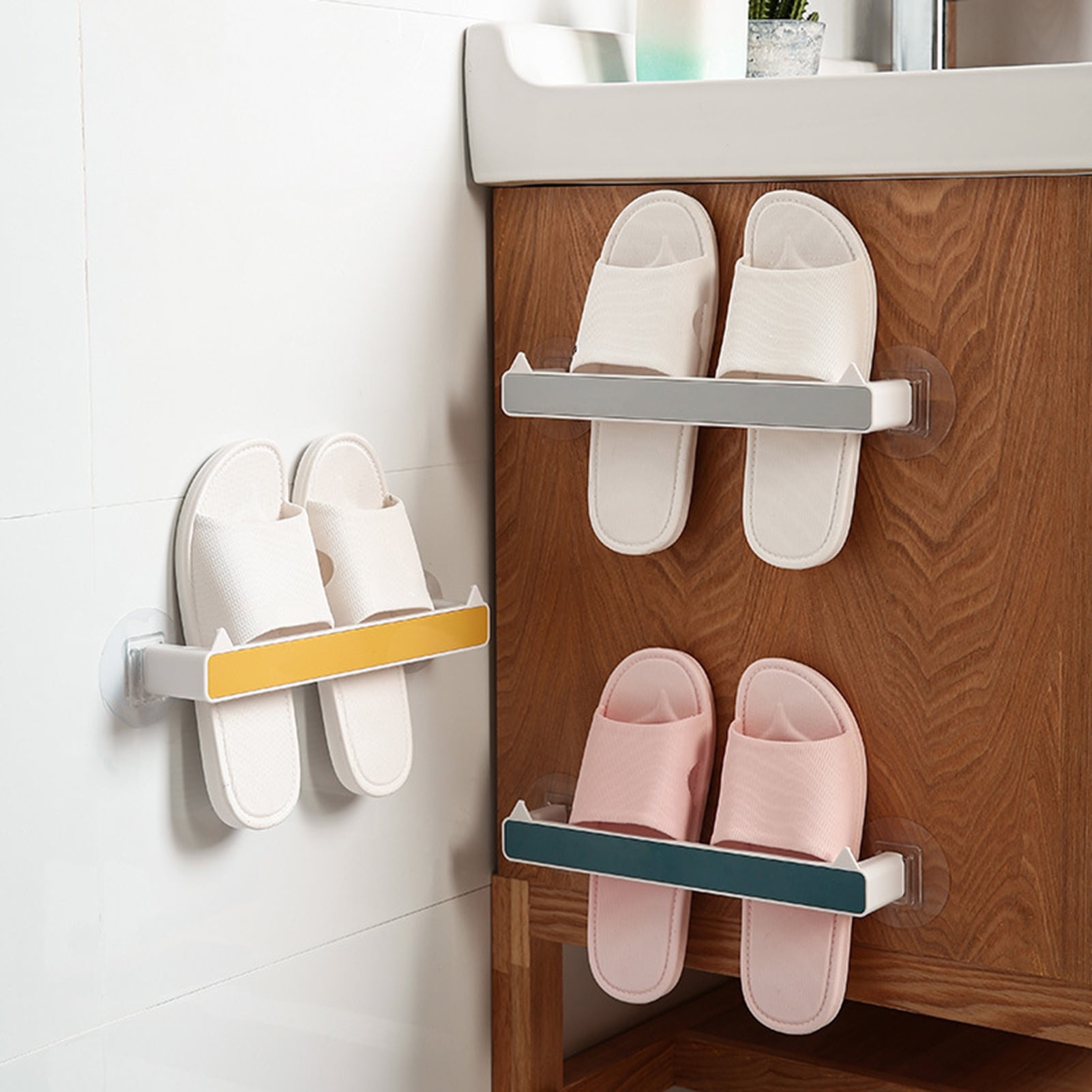 Wall-Mounted Double Layer Folding Sandal Slippers Shoe Rack Storage ...