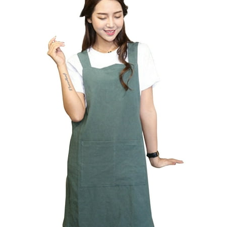 

FaLX Fashion Cotton Linen Cross Back Pocket Kitchen Protective Apron Cafe Smock