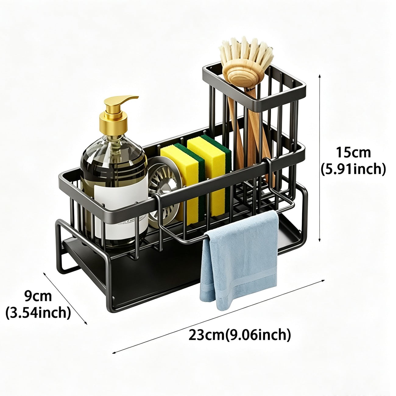 Kitchen Sink Caddy Basket Drain Rack Sponge Holder, 9.45 x 3.94 x 10.24 in