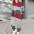 thumbnail image 2 of AINIYSGirls Color Block Sweatsuit Outfits Fleece Hooded Sweatshirt and High Waist Jogger Sweatpants Athletic Outdoor Comfy Set with Pockets for Kids Wine 3-4Years, 2 of 6