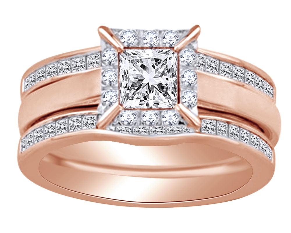 1.2 Ct Princess Cut White Natural Diamond Enhancer Bridal Ring in 14k