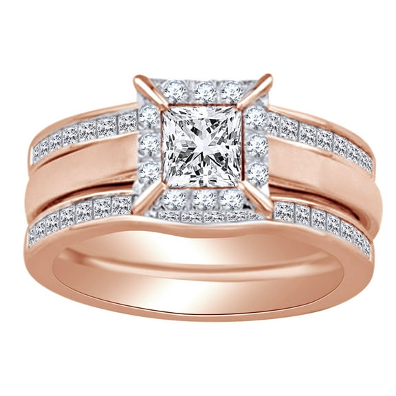 AFFY 1.2 Ct Princess Cut White Natural Diamond Enhancer Bridal Ring in 14k Rose Gold Ring Size - 4
