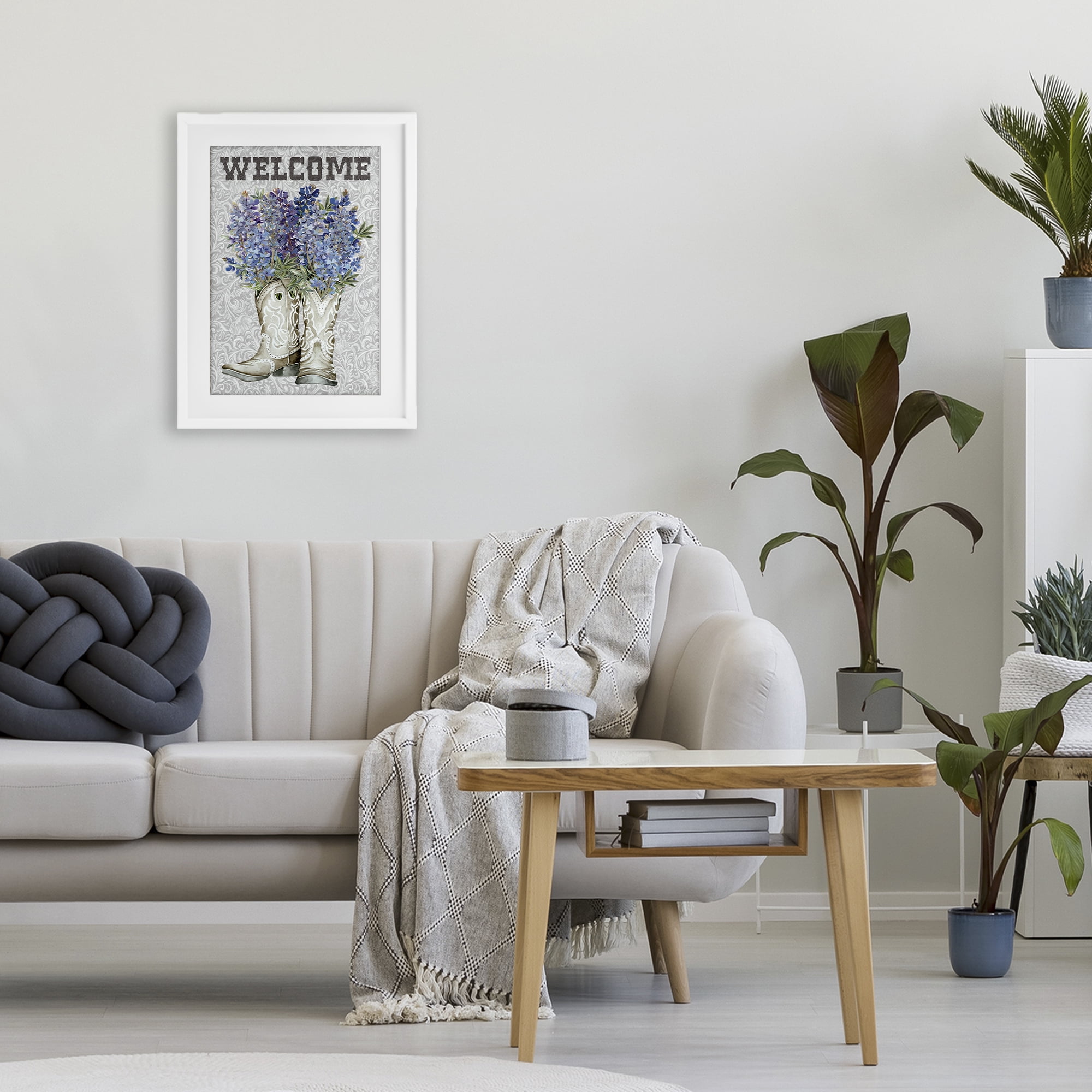 Stupell Industries Welcome Bluebonnet on Paisley White Framed Print Under Glass, design by Cindy Jacobs