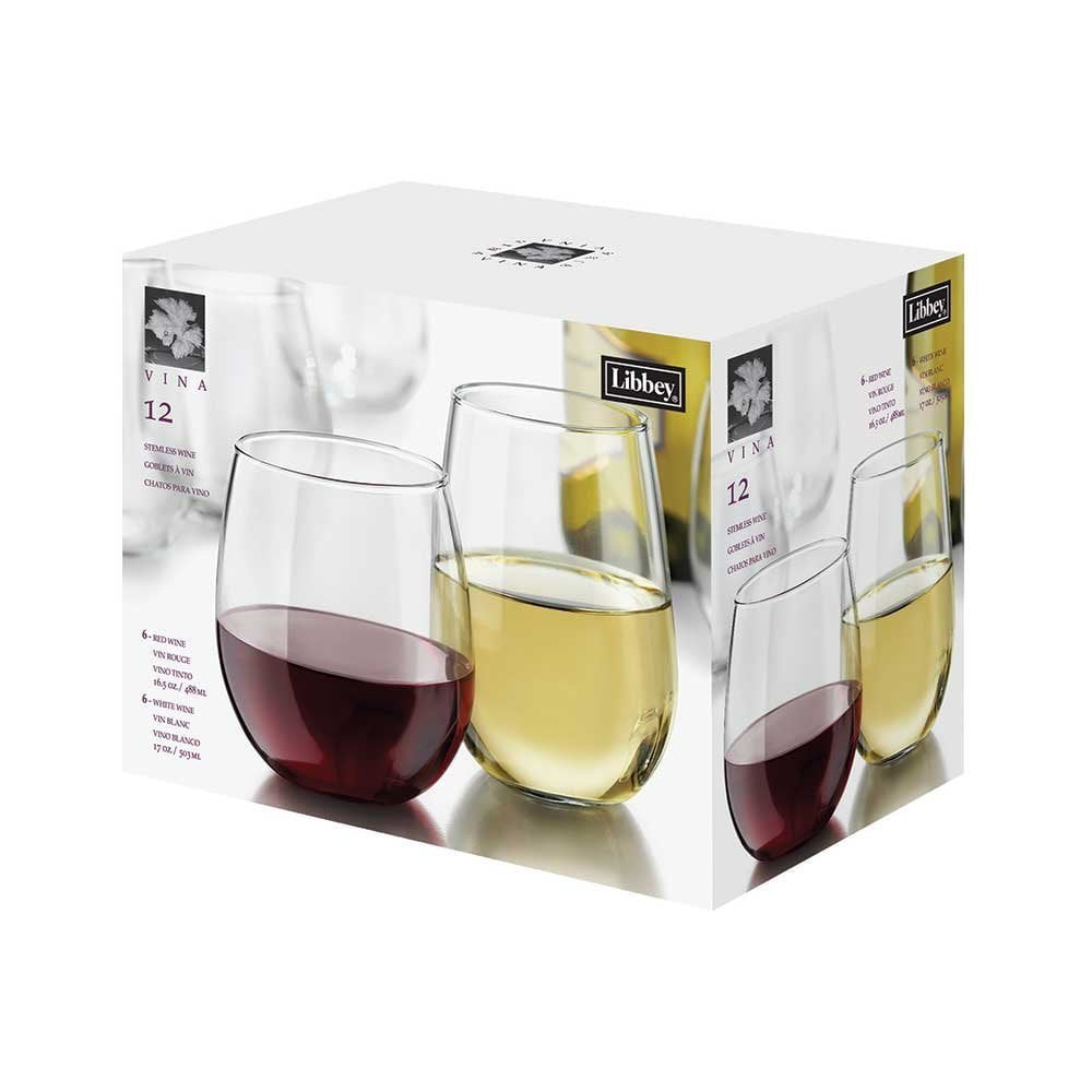 Vina 12 Piece Stemless Red And White Wine Glasses In Clear Six
