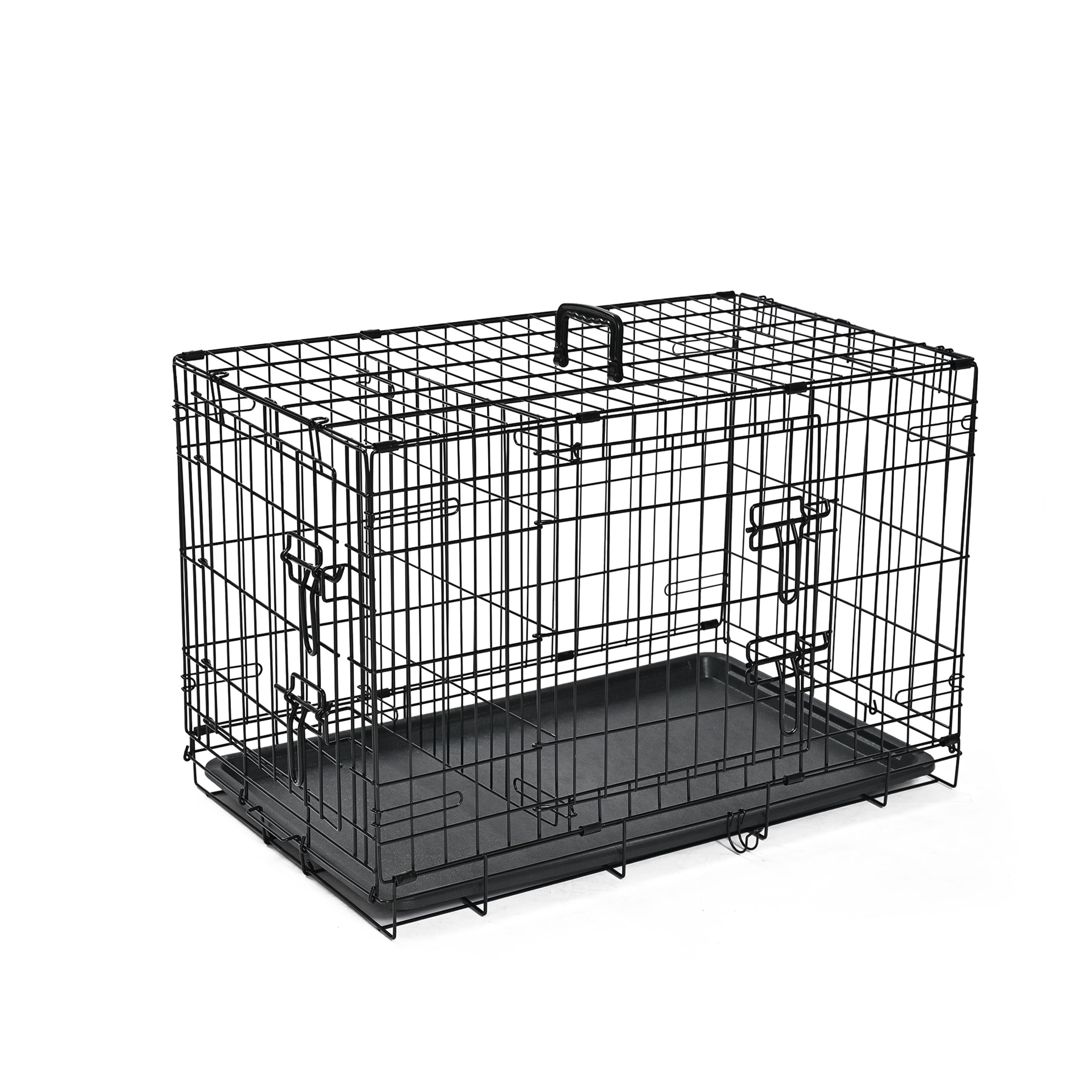ABC Pet Folding Metal Dog Crate, Durable Double-Door Wire Pet Kennel with Leak-Proof Tray,36x22x24.4inch