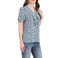 thumbnail image 4 of INSPIRE CHIC Women's Floral Print Rufle Button Up Puff Short Sleeves Blouse Top XS Blue, 4 of 7