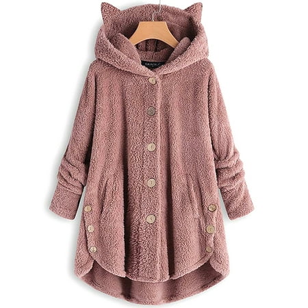 Women's Casual Faux Fur Hooded Coats Fleece Jackets Plus Size Outerwear ...
