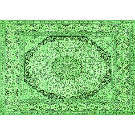 Ahgly Company Indoor Rectangle Medallion Green Traditional Area Rugs, 6' x 9'