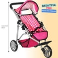 thumbnail image 2 of Fash N Kolor - Cochecito para muñecas de bebé con dosel ajustable y cesta de almacenamiento de juguetes - Cochecito de bebé plegable para juegos de simulación - Denim Pink, 2 of 5