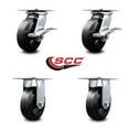 thumbnail image 2 of 6 Inch Rubber on Steel Caster Set with Roller Bearing 2 Brakes and 2 Rigid SCC, 2 of 2