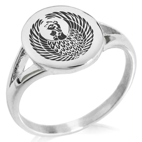 Stainless Steel Hatano Samurai Crest Minimalist Oval Top Polished Statement Signet Ring