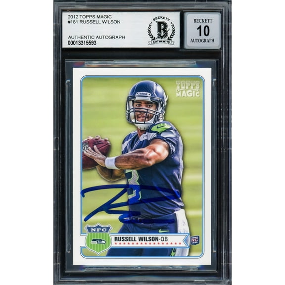 Russell Wilson Autographed 2012 Topps Magic Rookie Card #181 Seattle Seahawks Auto Grade Gem Mint 10 Beckett BAS 220159