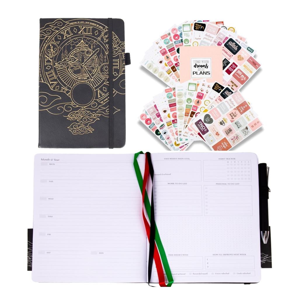 Academic Planner Notepads Leather Notebook Weekly Monthly Planner Appointment Diary Journal Notebook, 120gsm, 200 Page