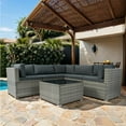 thumbnail image 2 of Al Fresco 6 Pieces Rattan Sectional Cushion Sofa Set, All Weather Wicker Conversation Set, Patio Furniture Sets, Gray, 2 of 5
