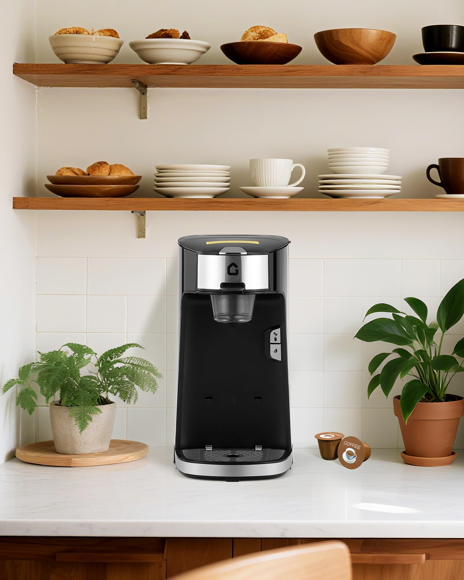 Soonbuy Single Serve Coffee Maker, Small K Pod Machine for Capsule, Ground Coffee & Tea Bag, Hot & Iced Brewer with 18.6oz Water Tank, Adjustable Drip Tray, 2 Brewing Modes