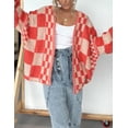 thumbnail image 3 of ZANKLEY Casual Cardigan Sweater for Women Fall Long Sleeve Open Front Knit Sweaters Checkered Outwear Coat, 3 of 12