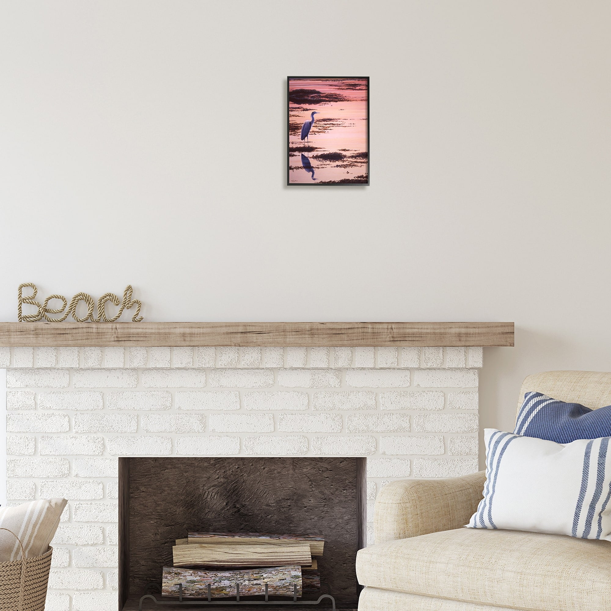 Stupell Industries Crane Bird in Sunrise Marsh Coastal Photography Black Framed Art Print Wall Art